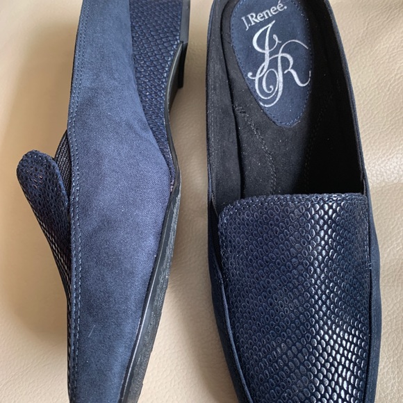 J Renee Navy Suede/“Snakeskin” Slides/Mules - Picture 2 of 6